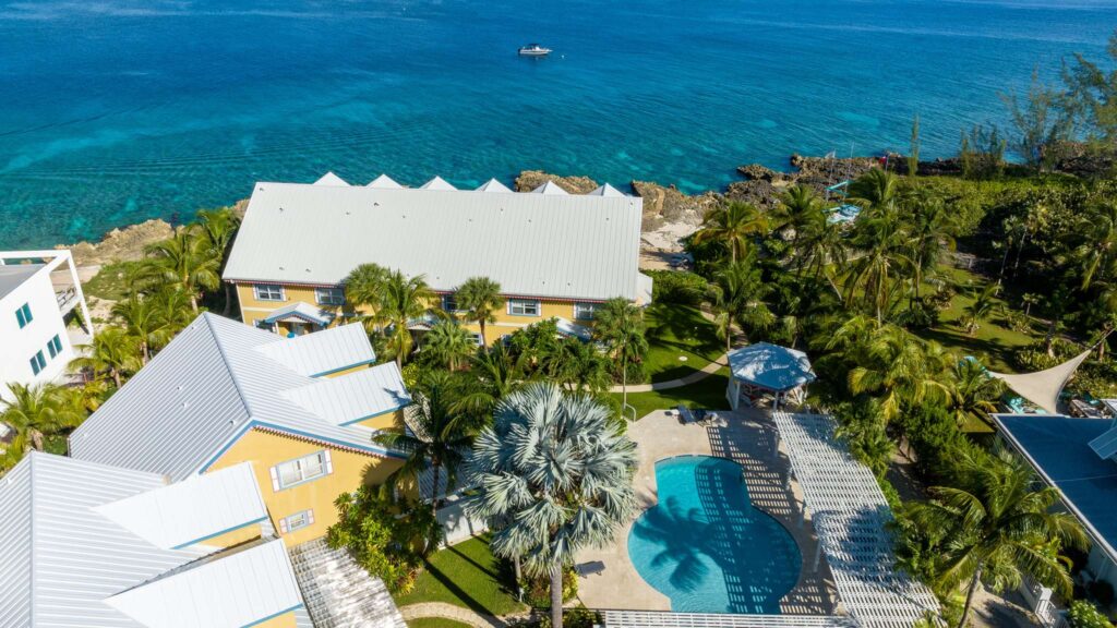 Aerial view of a luxury villa resort in Cayman Island